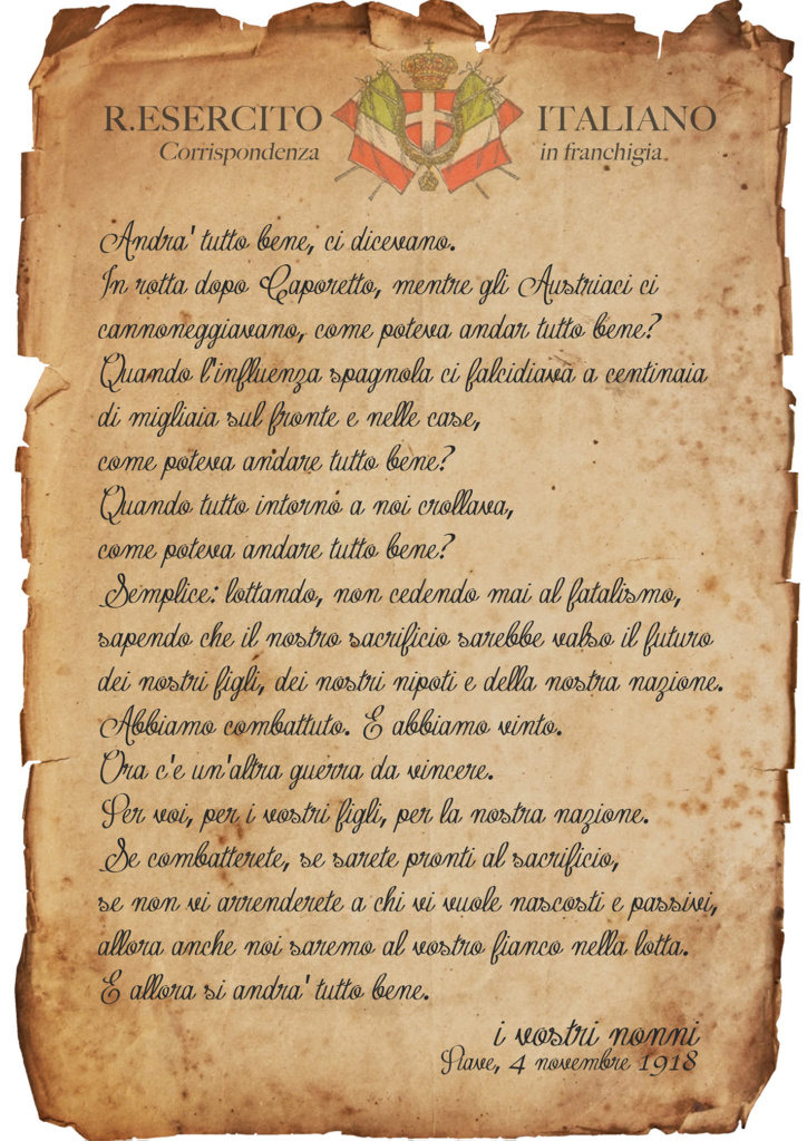 Lettera, firmata "i vostri nonni" e indirizzata alle nuove generazioni